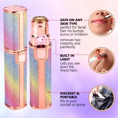 Picture of 2 in 1 Electric Eyebrow Trimmer and Facial Hair Remover Rechargeable USB Painless Face Hair Removal Device for Women