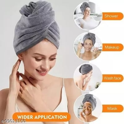 Picture of Quick Dry Hair Towel Cap Microfiber Hair Drying Turban Bath Hat Soft Absorbent Fast Dry Hair Wrap for Women
