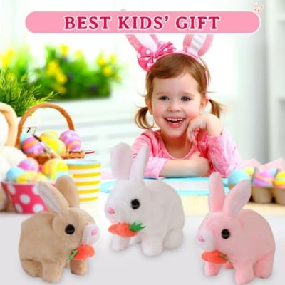 Picture of Robotic Bunny Toy for Kids Battery Operated Walking Talking Rabbit with Sound Jumping Floppy Ears Interactive Plush Rabbit Toy with Carrot