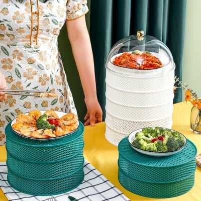 Picture of 5 Layer Food Safety Cover Transparent Stackable Dustproof Food Storage Organizer Multi Layer Food Cover for Dining Table Kitchen Refrigerator