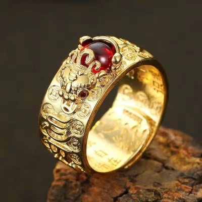 Picture of Lucky Amulet Feng Shui Pixiu Ring for Women Men Retro Silver Plated Adjustable Rings Good Luck and Wealth Buddhist Jewelry Gift