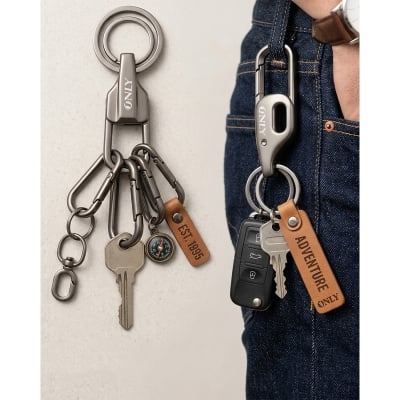 Picture of ONLY Luxury Premium Metal Carabiner Key Chain Set – Style No. NL-6397 Heavy Duty Dual Ring Car & Bike Keyring Pack