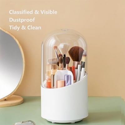 Picture of 360° Rotating Makeup Brush Holder Organizer Cosmetic Brush Storage Stand Transparent Makeup Organizer for Dressing Table Vanity Storage Box