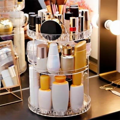 Picture of 360 Degree Rotating Cosmetic Organizer Acrylic Makeup Storage Box Vanity Organizer Rotating Makeup Holder for Dressing Table
