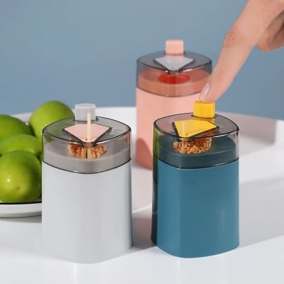 Picture of Automatic Pop-Up Toothpick Holder Plastic Toothpick Dispenser Box Kitchen Table Toothpick Organizer Hygienic Toothpick Storage Container