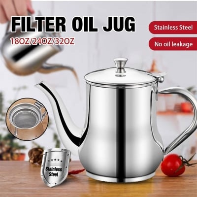 Picture of Stainless Steel Oil Filter Pot 940ml Oil Strainer Container with Fine Mesh Filter Food Grade Oil Storage Jug, Oil Filter Pot, Stainless Steel Oil Pot, Oil Strainer Container, Oil Storage Jug, Cooking Oil Filter, Kitchen Oil Pot, Oil Filter Jug