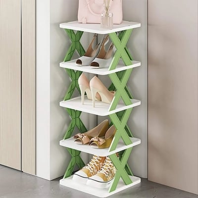 Picture of 5 Tier Foldable Shoe Rack Organizer Space Saving Smart Shoe Storage Shelf Portable Multi Layer Shoe Stand