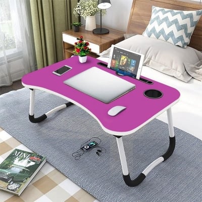 Picture of Foldable Laptop Table for Bed Portable Study Desk Breakfast Table Writing Reading Laptop Stand with Cup Holder