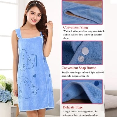 Picture of Women's Microfiber Bath Towel Wrap Wearable Bathrobe Adjustable Spa Rob Quick Dry Shower Towel Dress 80x135cm