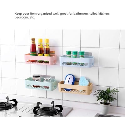 Picture of 3 Pcs Kitchen Bathroom Storage Shelf Wall Hanging Rack Plastic Organizer No Drill Bathroom Shelf Rack for Kitchen Bathroom Storage