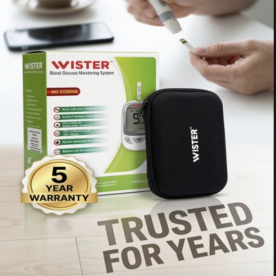 Picture of WISTER Blood Glucose Monitoring System – No Coding Diabetes Test Kit with Glucometer, Lancing Device, Test Strips Support, 550 Memory Storage & Portable Carry Case, WISTER Glucometer, Blood Glucose Monitor, Diabetes Testing Kit, Blood Sugar Meter, No Coding Glucose Meter
