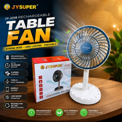 Picture of JYSUPER JY-2218 USB Rechargeable Mini Table Fan 4000mAh Battery Portable Desk Fan with 3 Speed Oscillation Cooling Fan