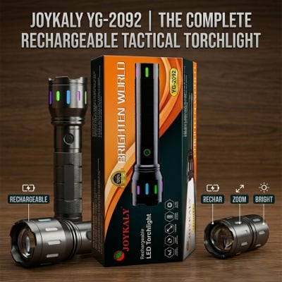 Picture of JOYKALY YG-2092 Rechargeable LED Tactical Flashlight USB Type-C High Power Torch Light, JOYKALY YG-2092, Rechargeable Flashlight, LED Torch Light, Tactical Flashlight, USB Type C Flashlight, High Power Torch, Emergency Light, Camping Flashlight