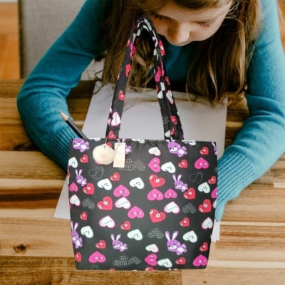 Picture of Love Printed Tote Bag with Zipper Fashion Shoulder Bag Large Capacity Nylon Handbag for Women Travel Shopping Laptop Bag