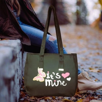 Picture of It's Mine Printed Tote Bag with Zipper Fashion Shoulder Bag Large Capacity Nylon Handbag for Women Shopping Travel Laptop Bag