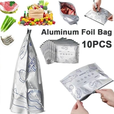 Picture of Aluminum Foil Zip Lock Bags 10 PCS Reusable Airtight Food Storage Bags Leakproof Waterproof Freezer Storage Pouch