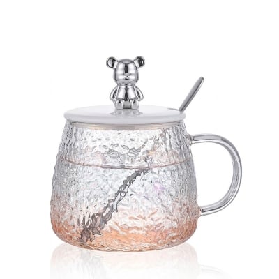 Picture of High Appearance Ins Coffee Cup/Glass/Mug/Water Mug with Hand Greeting Multi Purpose Glass Jar with Spoon