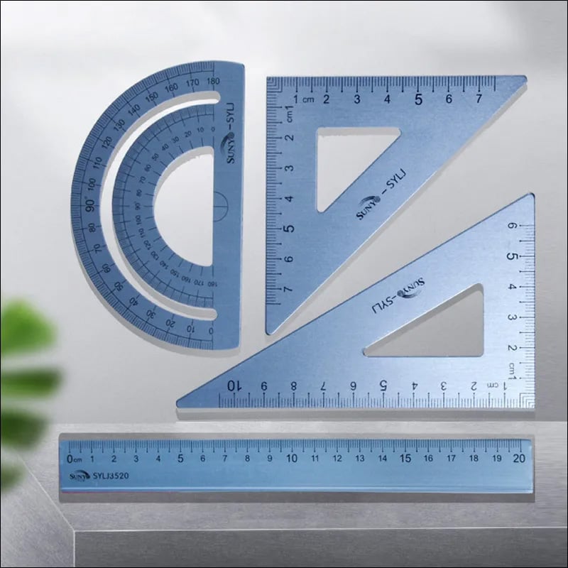 Picture of 4-in-1 Geometry Set, Metal Math Ruler Kit- Aluminium Protractor, 2 Precision Triangles, Straight Edge Rule - Multifunctional Drafting& Measuring Small Ruler For Kids School - 6 Inch