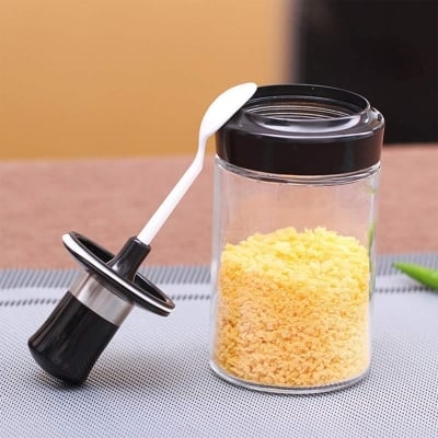 Picture of Multifunctional Glass Flavoring Jar 250ml 3pcs set, Jar Spice Container Spoon Lid Oil Honey Dispenser Food Storage Kitchen