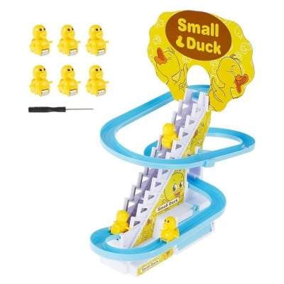 Picture of 9-PCS Duck Efficient Little Duck Track Slide Toys, Electric Duck Climbing Stairs Roller Coaster Toy Set, Children Roller Coaster Toy with LED Flashing Lights and Music - Yellow