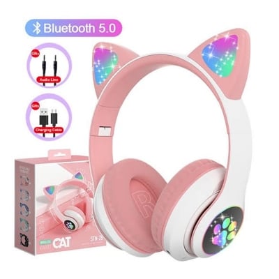 Picture of Cat Ear Wireless Headphones – LED Light Up Bluetooth - Pink