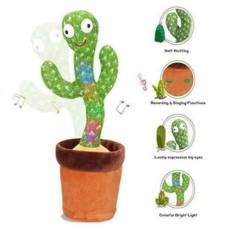 Picture of Talking Cactus Toy Dancing Cactus Toy for Babies Voice Repeat Toys for Kids Entertainment Toys Cactus Plush Toy with Lights Moving Cactus Mimicry - Green