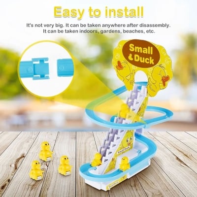 Picture of 9-PCS Duck Efficient Little Duck Track Slide Toys, Electric Duck Climbing Stairs Roller Coaster Toy Set, Children Roller Coaster Toy with LED Flashing Lights and Music - Yellow