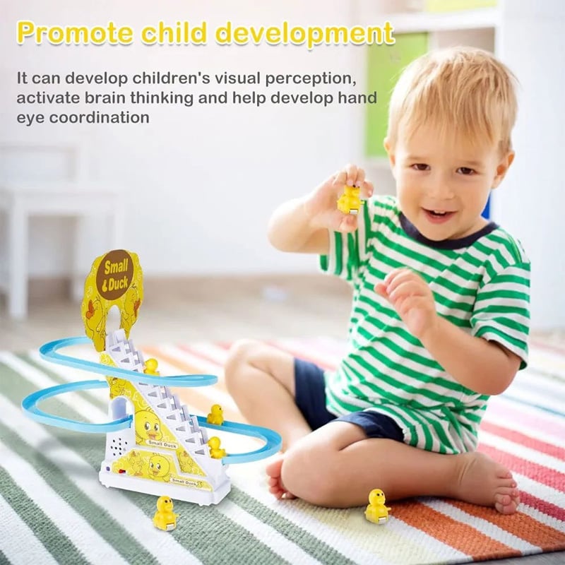 Picture of 9-PCS Duck Efficient Little Duck Track Slide Toys, Electric Duck Climbing Stairs Roller Coaster Toy Set, Children Roller Coaster Toy with LED Flashing Lights and Music - Yellow