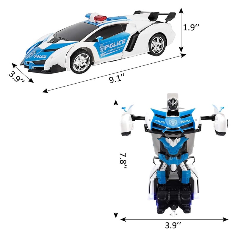 Picture of Toy Car That Can Transform Into a Robot. It is a 2-in-1 Remote Control Toy Designed For Kids - White