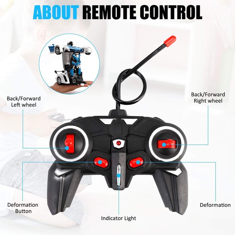 Picture of Toy Car That Can Transform Into a Robot. It is a 2-in-1 Remote Control Toy Designed For Kids - White