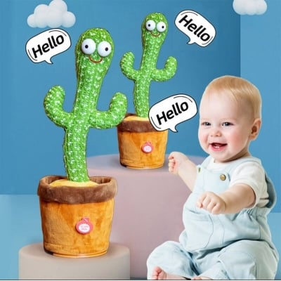 Picture of Dancing Talking Cactus Toys for Baby Boys and Girls, Singing Mimicking Recording Repeating What You Say Sunny Cactus Electronic Light Up Plush Toy with 120 English Songs Smart Toy - Green
