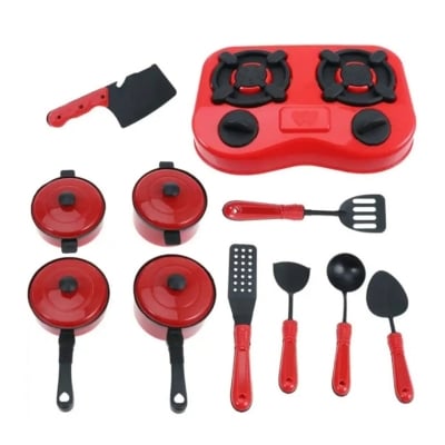 Picture of Child Cooking Toy Kids Children Play House Home Kitchen Utensils Simulation Set of 12 - Multicolor
