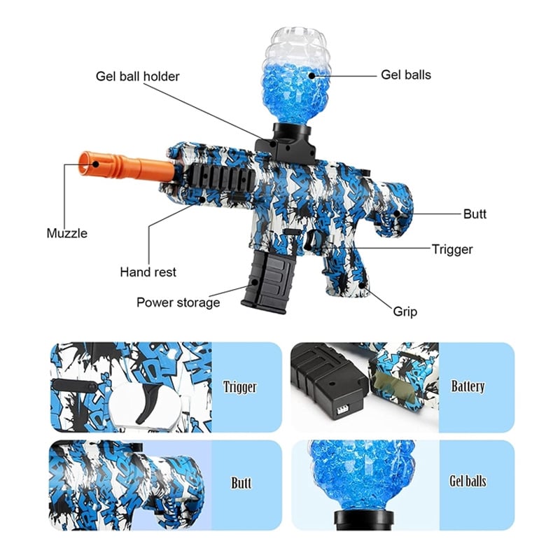 Picture of M416 Electric Gel Bead Blaster Toy Gun – Rechargeable, Outdoor Shooting Game Fun - Blue