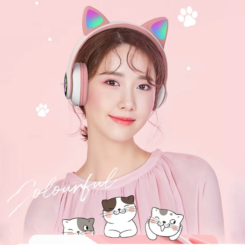 Picture of LED Light Cat Ear Wireless Headphones – Fun & Stylish - Pink