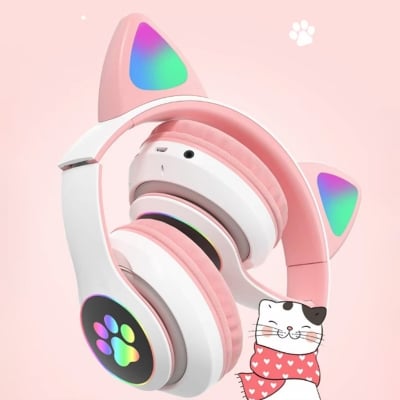 Picture of Cat Ear Wireless Headphones – LED Light Up Bluetooth - Pink
