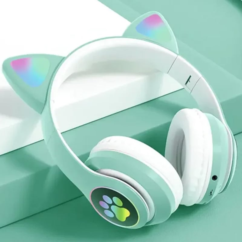 Picture of Bluetooth Cat Ear Headphones – Cute LED Wireless - Green