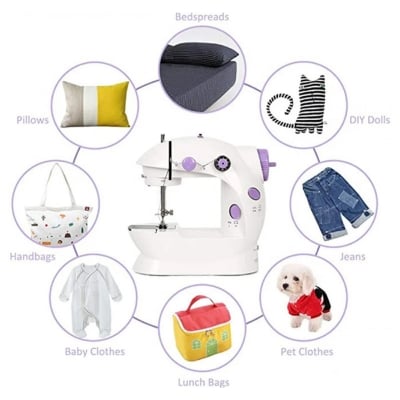 Picture of Mini Sewing Machine - Dual Speed Portable Mini Electric Pedal Double Threads Rewind Swing Machine - White