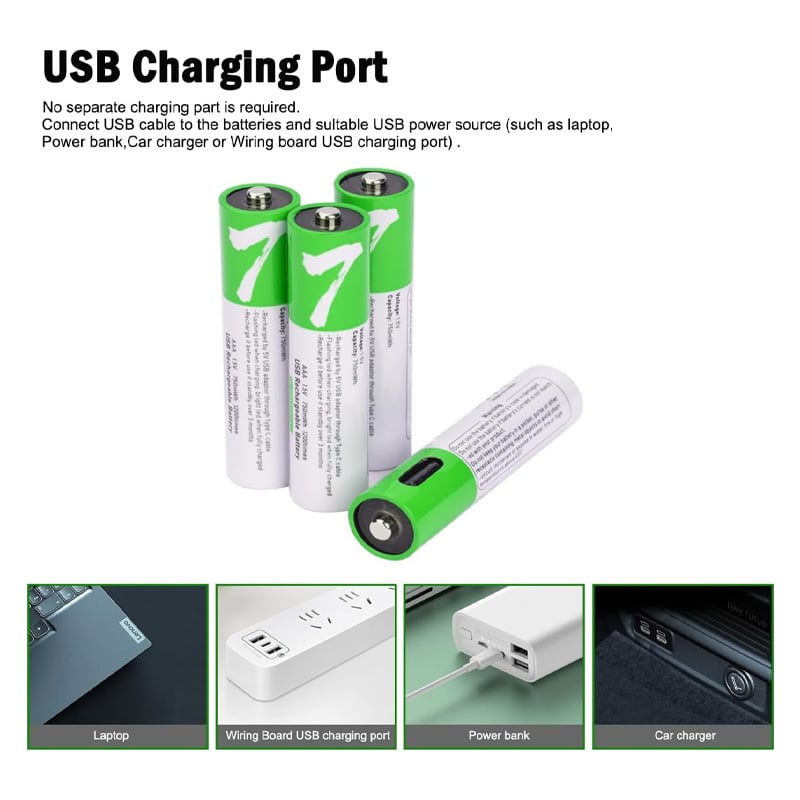 Picture of SmarToools RB40 AAA 1.5V 750 mWh Rechargeable Battery (2Pcs Set) - Green