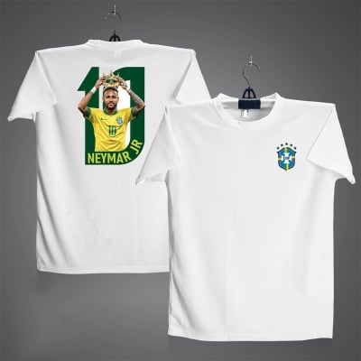 Picture of King Neymar JR Short Sleeve Football Jersey For Men - King Neymar JR Half Sleeve t shirt - Brazil Jersey White