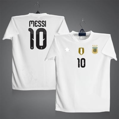 Picture of Argentina Messi 10 Short Sleeve Football Jersey For Men - Messi 10 Half Sleeve t shirt - Argentina 10 Jersey White