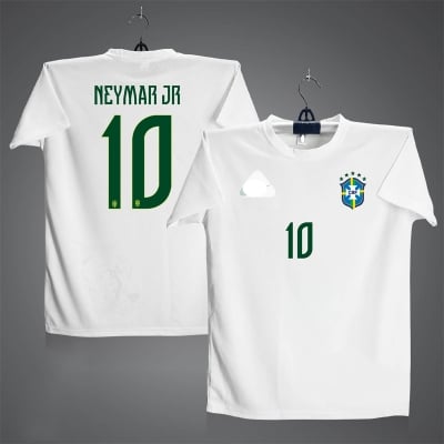 Picture of Brazil Neymar jr 10 Short Sleeve Football Jersey For Men - Neymar jr 10 Half Sleeve t shirt - Brazil 10 Jersey White