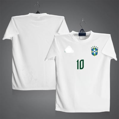Picture of Brazil 10 Short Sleeve Football Jersey For Men - Half Sleeve Brazil t shirt - Brazil 10 Jersey White