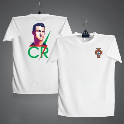 Picture of CR7 Picture Short Sleeve Football Jersey For Men - Half Sleeve Ronaldo Picture t shirt - Portugal Jersey White