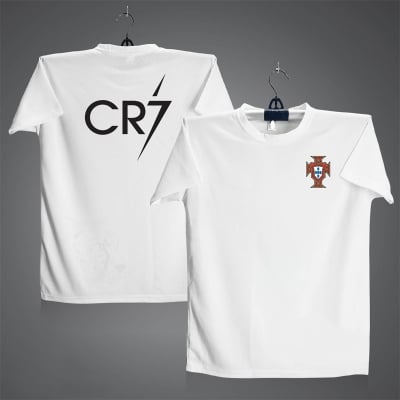 Picture of CR7 Short Sleeve Football Jersey For Men - Half Sleeve Ronaldo CR7 t shirt - Portugal Jersey White