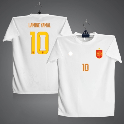 Picture of Lamine Yamal 10 Short Sleeve Football Jersey For Men - Half Sleeve  Lamine Yamal 10 t shirt - Spain 10 Jersey White