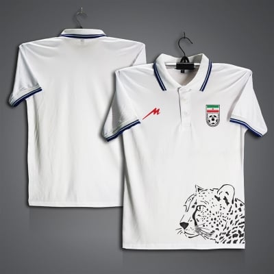 Picture of Iran World Cup Jersey 2026 Jersey For Men - Half Sleeve Collar Polo Football t shirt - Iran Jersey White