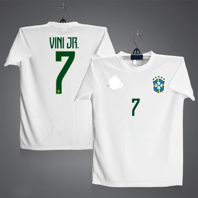 Picture of Brazil Vini jr 7 Short Sleeve Football Jersey For Men - Vini jr 7 Half Sleeve t shirt - Brazil 7 Jersey White