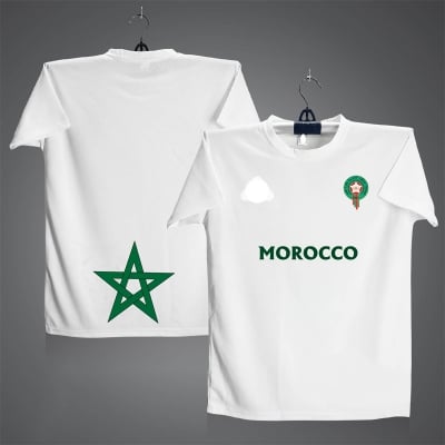 Picture of MOROCCO Short Sleeve Football Jersey For Men - Half Sleeve Star t shirt - Morocco Jersey White