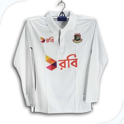 Picture of Bangladesh Test Cricket Jersey For Men - Long Sleeve Collar Polo Test Jersey - Bangladesh Cricket Jersey 2026 White
