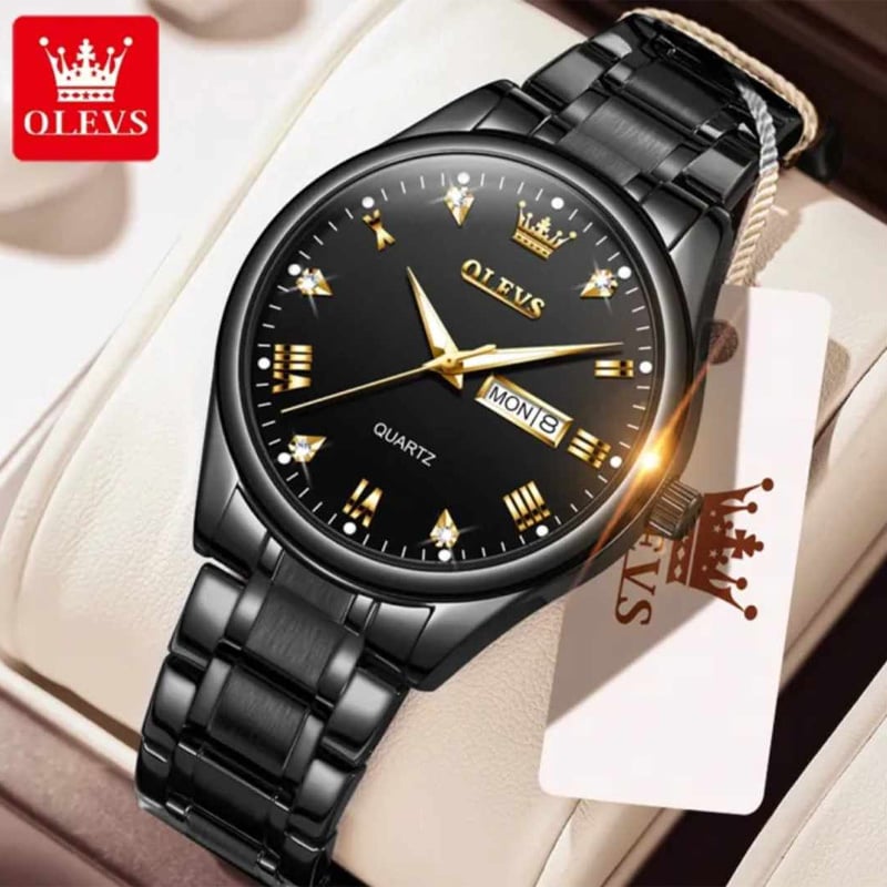 Picture of Olevs 5563 Silver & Golden Two Tone Stainless Steel Analog Wrist Watch For Men